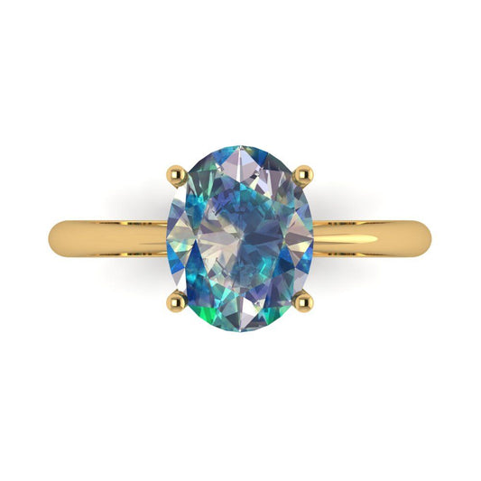 2.5 cttw Blue Moissanite Solitaire  Engagement Ring - Solid Yellow Gold (VVS1, Oval Cut,9.5x7.5mm)