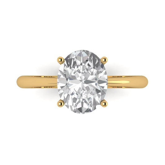 2.5 cttw White Sapphire Solitaire  Engagement Ring - Solid Yellow Gold (VVS1, Oval Cut,9.5x7.5mm)