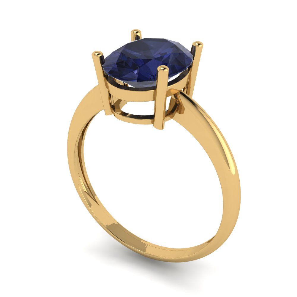2.5 cttw Simulated Blue Sapphire Solitaire  Engagement Ring - Solid Gold (Oval Cut,9.5x7.5mm)