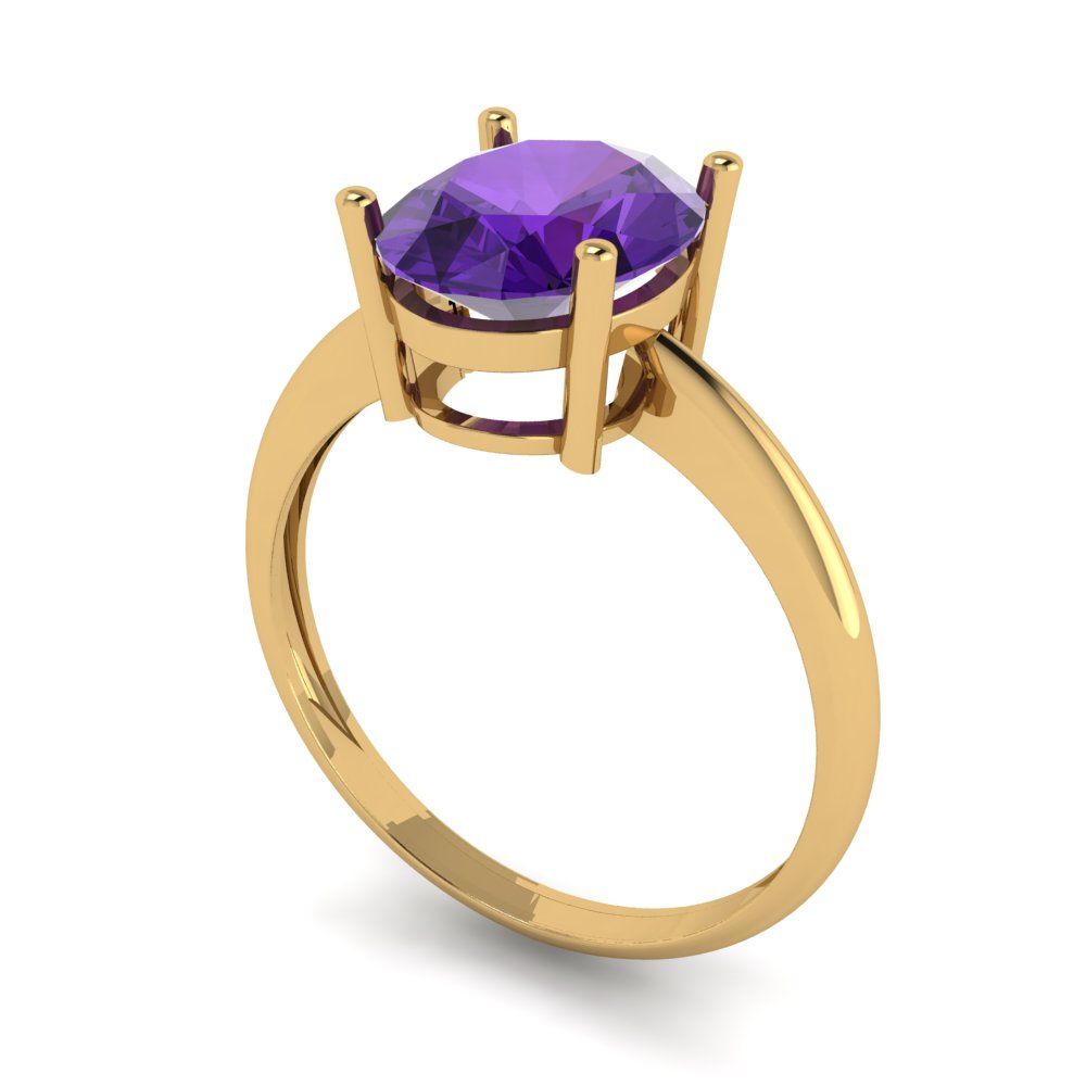 2.5 cttw Natural Amethyst Solitaire  Engagement Ring - Solid Gold (Oval Cut,9.5x7.5mm)