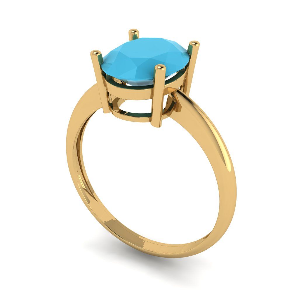 2.5 cttw Simulated Turquoise Solitaire  Engagement Ring - Solid Gold (Oval Cut,9.5x7.5mm)