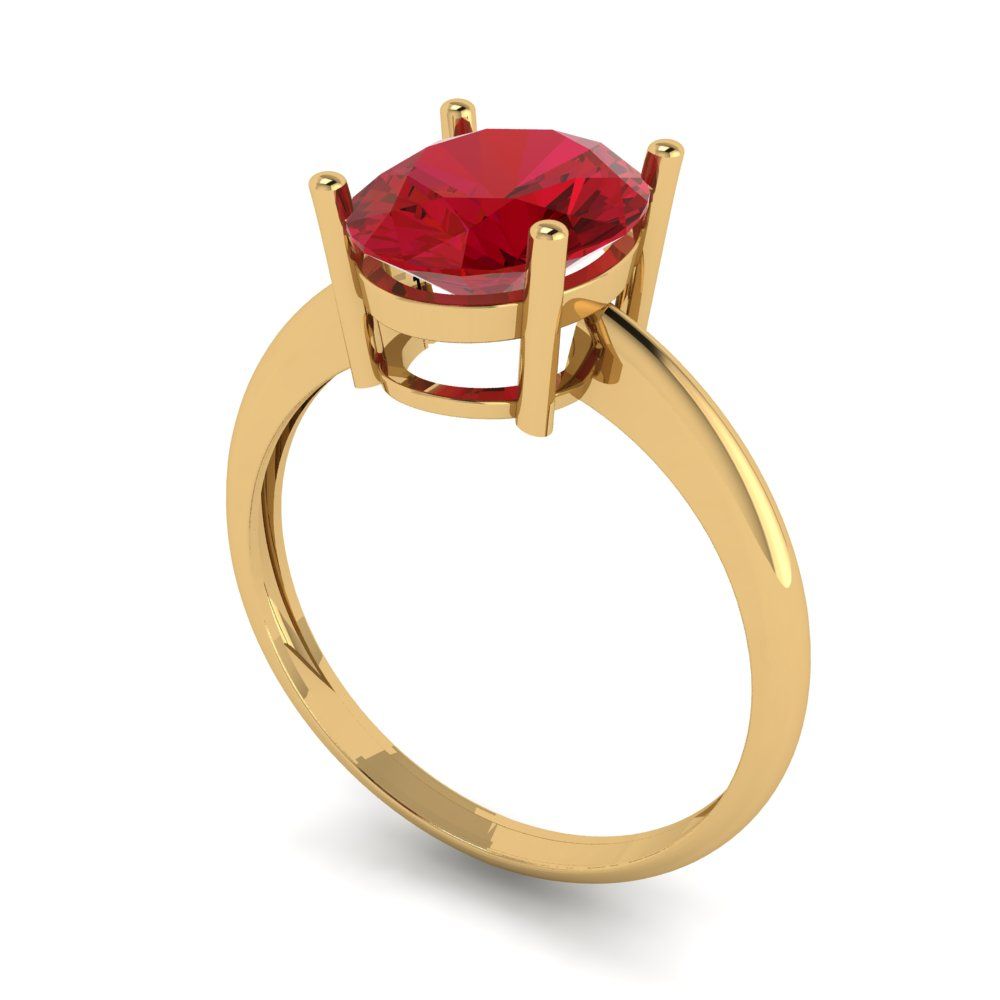 2.5 cttw Simulated Ruby Solitaire  Engagement Ring - Solid Gold (Oval Cut,9.5x7.5mm)