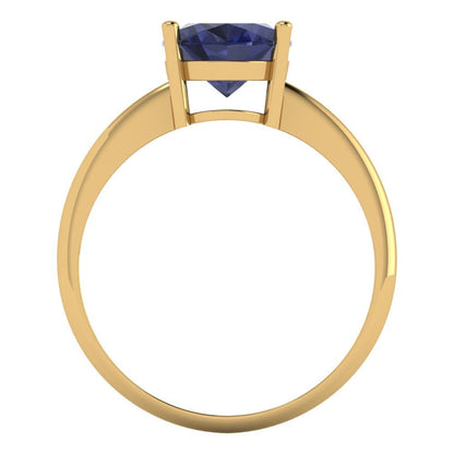 2.5 cttw Simulated Blue Sapphire Solitaire  Engagement Ring - Solid Gold (Oval Cut,9.5x7.5mm)