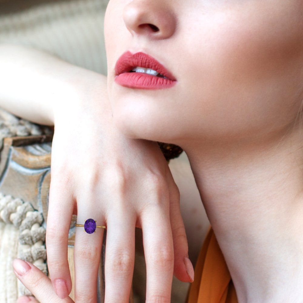 2.5 cttw Natural Amethyst Solitaire  Engagement Ring - Solid Gold (Oval Cut,9.5x7.5mm)