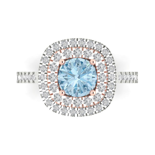 1.615 cttw Zirconia Simulated Blue Diamond Solitaire with Zirconia Simulated Diamond Accents Engagement Ring - Solid White/Rose Gold (VVS1, Round Cut,6.5mm)