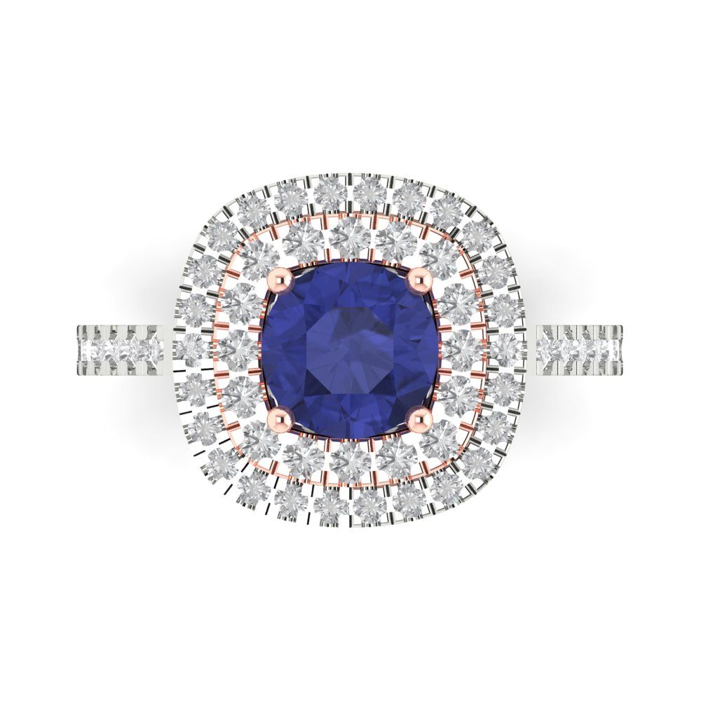 1.615 cttw Simulated Tanzanite Solitaire with Zirconia Simulated Diamond Accents Engagement Ring - Solid White/Rose Gold (VVS1, Round Cut,6.5mm)
