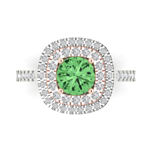 1.615 cttw Zirconia Simulated Green Diamond Solitaire with Zirconia Simulated Diamond Accents Engagement Ring - Solid White/Rose Gold (VVS1, Round Cut,6.5mm)