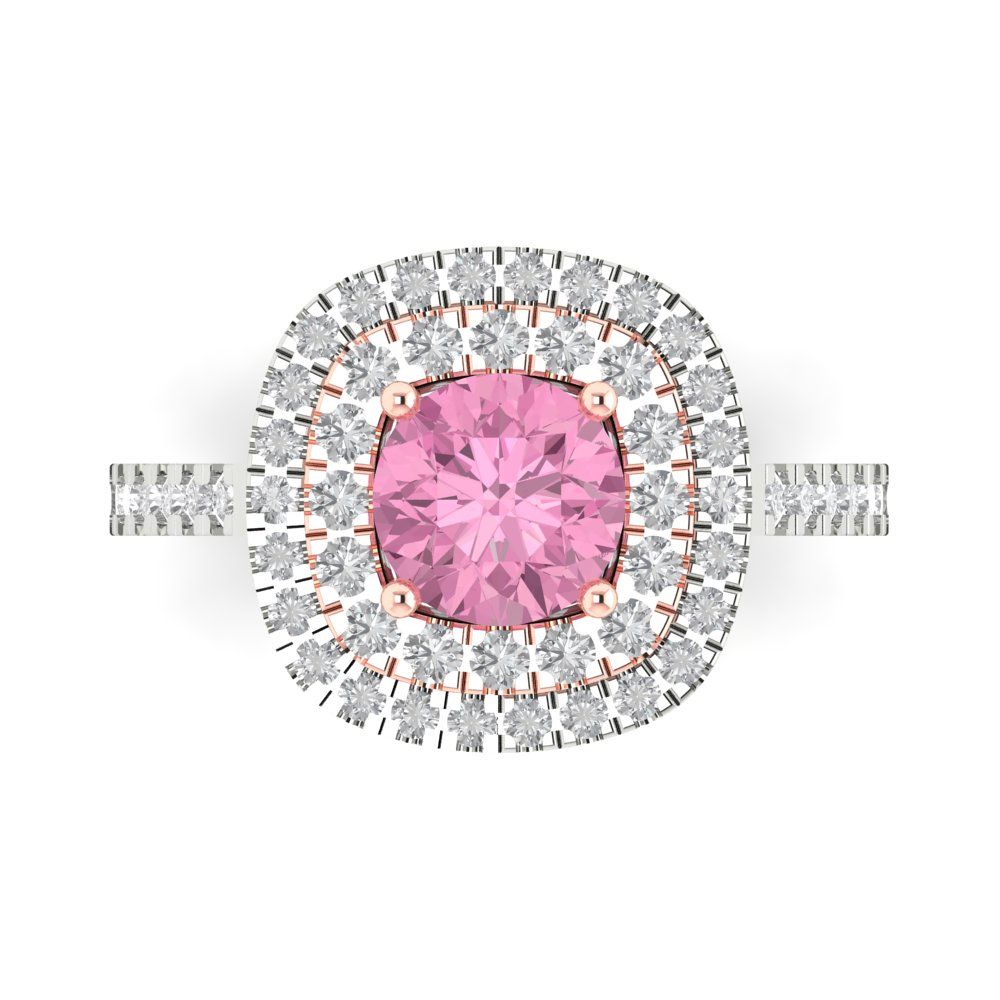 1.615 cttw Zirconia Simulated Pink Diamond Solitaire with Zirconia Simulated Diamond Accents Engagement Ring - Solid Gold (VVS1, Round Cut,6.5mm)