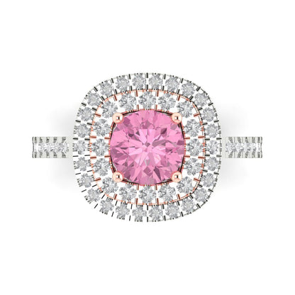 1.615 cttw Zirconia Simulated Pink Diamond Solitaire with Zirconia Simulated Diamond Accents Engagement Ring - Solid Gold (VVS1, Round Cut,6.5mm)