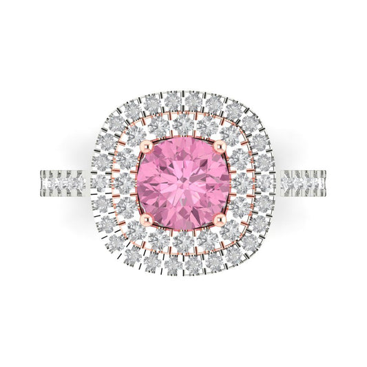 1.615 cttw Zirconia Simulated Pink Diamond Solitaire with Zirconia Simulated Diamond Accents Engagement Ring - Solid White/Rose Gold (VVS1, Round Cut,6.5mm)