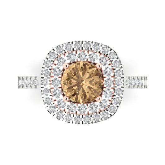 1.615 cttw Zirconia Simulated Champagne Diamond Solitaire with Zirconia Simulated Diamond Accents Engagement Ring - Solid White/Rose Gold (VVS1, Round Cut,6.5mm)