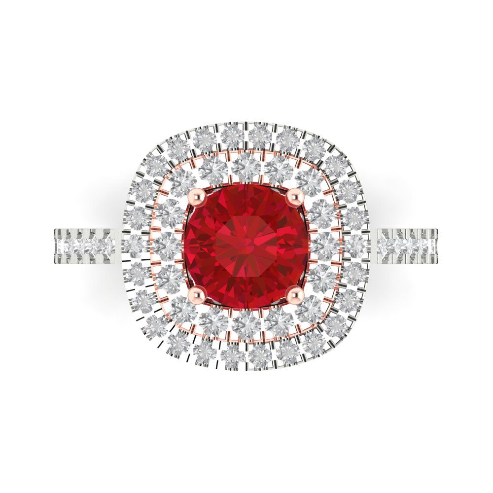 1.615 cttw Simulated Ruby Solitaire with Zirconia Simulated Diamond Accents Engagement Ring - Solid Gold (Round Cut,6.5mm)