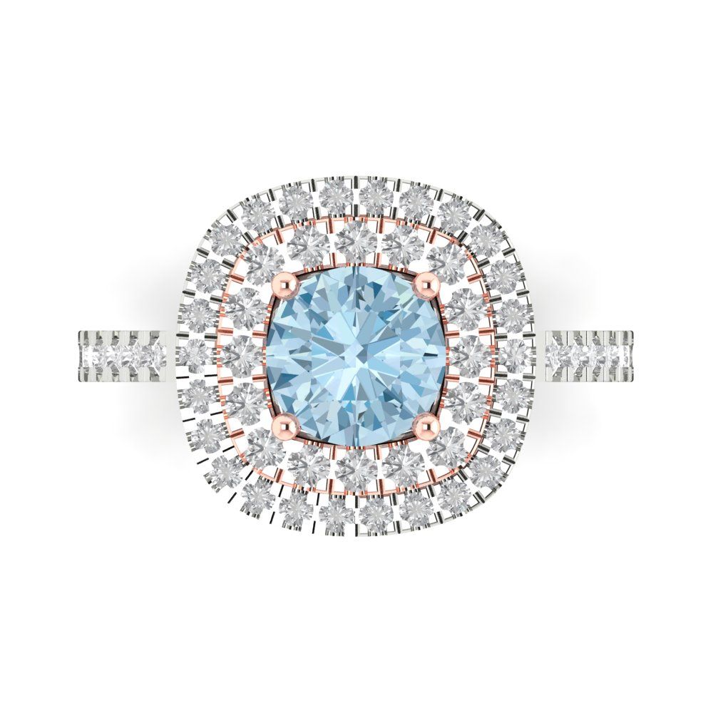 1.615 cttw Natural Swiss Blue Topaz Solitaire with Zirconia Simulated Diamond Accents Engagement Ring - Solid White/Rose Gold (VVS1, Round Cut,6.5mm)