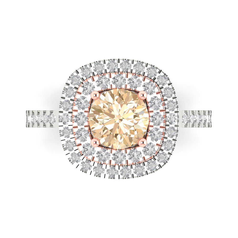 1.615 cttw Natural Morganite Solitaire with Zirconia Simulated Diamond Accents Engagement Ring - Solid White/Rose Gold (VVS1, Round Cut,6.5mm)