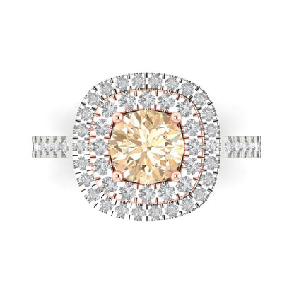 1.615 cttw Natural Morganite Solitaire with Zirconia Simulated Diamond Accents Engagement Ring - Solid White/Rose Gold (VVS1, Round Cut,6.5mm)