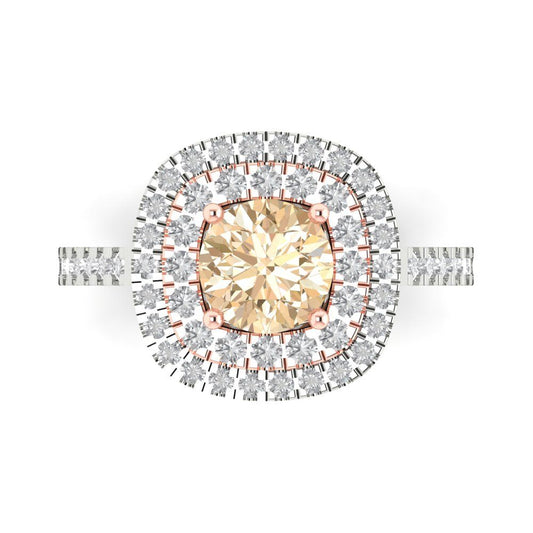 1.615 cttw Natural Morganite Solitaire with Zirconia Simulated Diamond Accents Engagement Ring - Solid White/Rose Gold (VVS1, Round Cut,6.5mm)