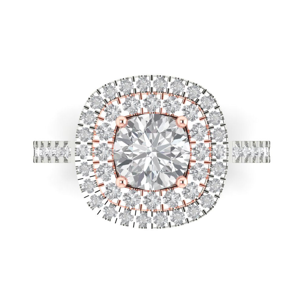 1.615 cttw Moissanite Solitaire with Zirconia Simulated Diamond Accents Engagement Ring - Solid White/Rose Gold (VVS1, Round Cut,6.5mm)