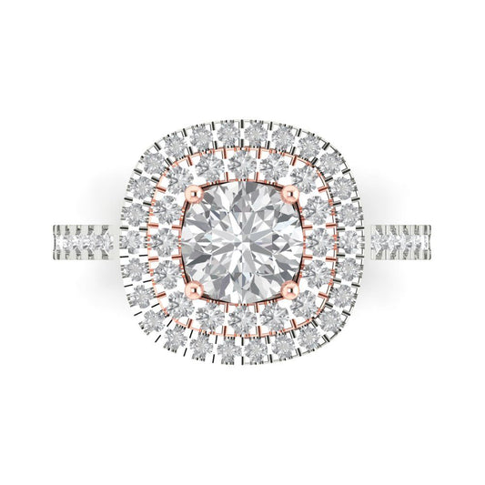 1.615 cttw Moissanite Solitaire with Zirconia Simulated Diamond Accents Engagement Ring - Solid White/Rose Gold (VVS1, Round Cut,6.5mm)