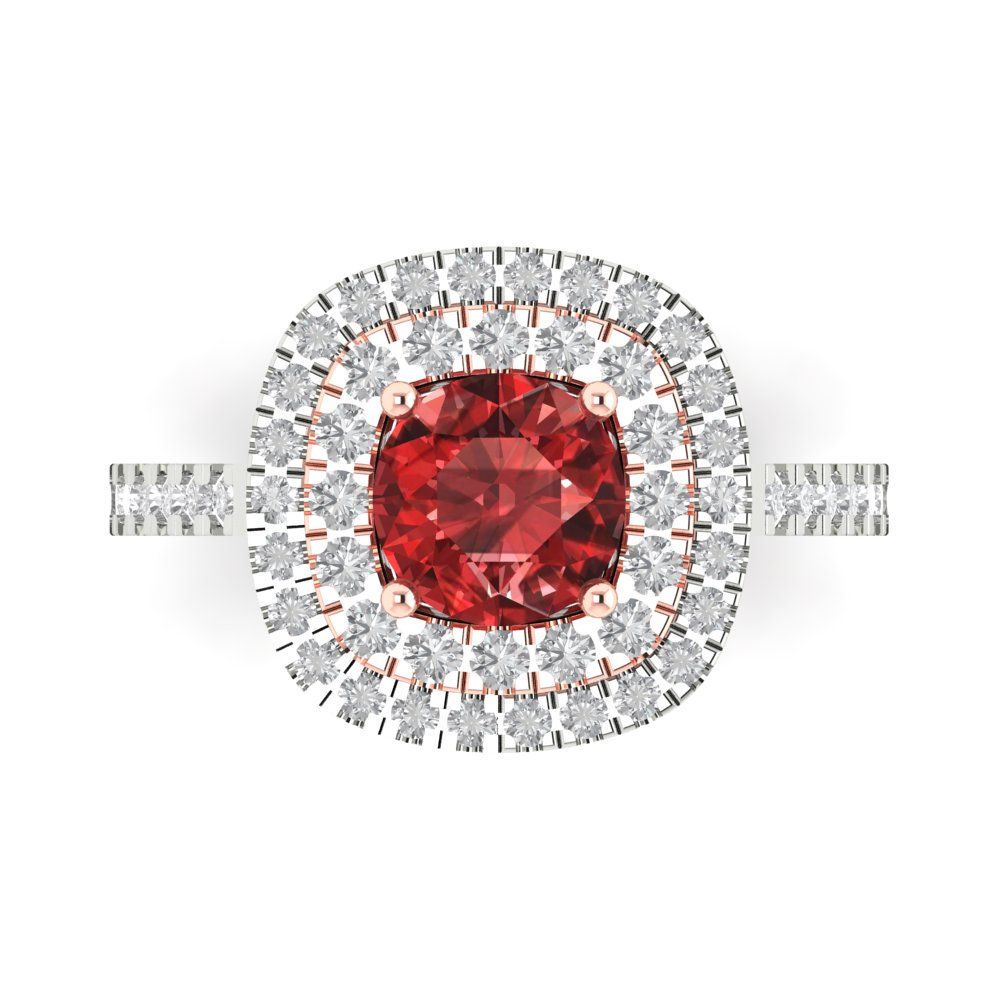 1.615 cttw Natural Garnet Solitaire with Zirconia Simulated Diamond Accents Engagement Ring - Solid Gold (Round Cut,6.5mm)