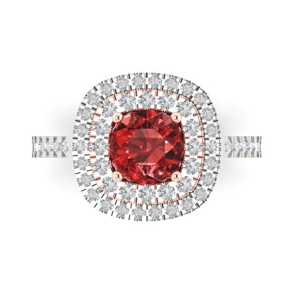 1.615 cttw Natural Garnet Solitaire with Zirconia Simulated Diamond Accents Engagement Ring - Solid Gold (Round Cut,6.5mm)