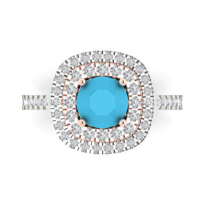 1.615 cttw Simulated Turquoise Solitaire with Zirconia Simulated Diamond Accents Engagement Ring - Solid Gold (Round Cut,6.5mm)