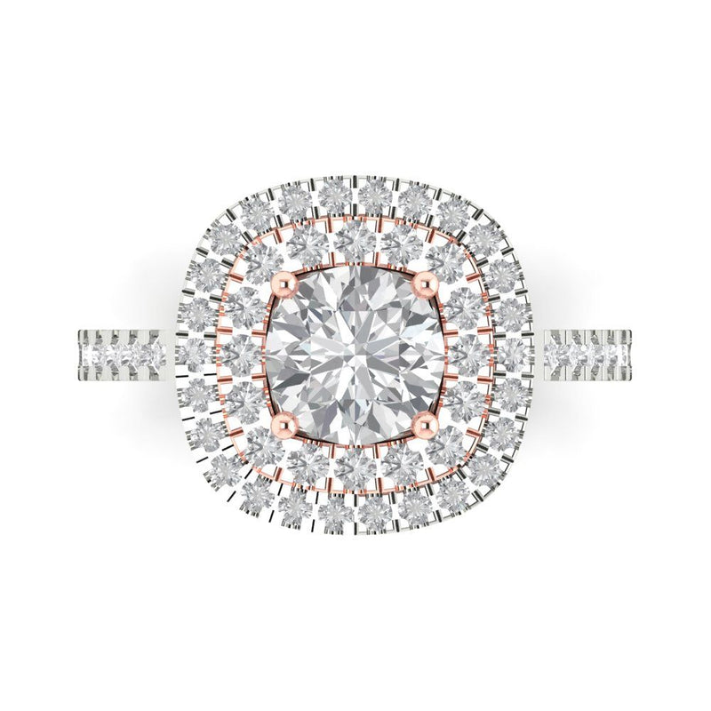 1.75 ct Brilliant Round Cut Clear Simulated Diamond Stone White/Rose Gold Halo Solitaire with Accents Ring