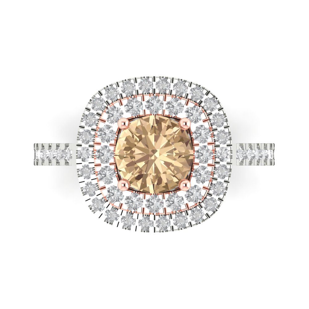1.615 cttw Yellow Moissanite Solitaire with Zirconia Simulated Diamond Accents Engagement Ring - Solid White/Rose Gold (VVS1, Round Cut,6.5mm)