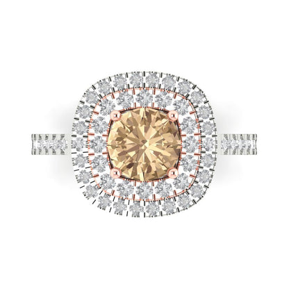 1.615 cttw Yellow Moissanite Solitaire with Zirconia Simulated Diamond Accents Engagement Ring - Solid White/Rose Gold (VVS1, Round Cut,6.5mm)
