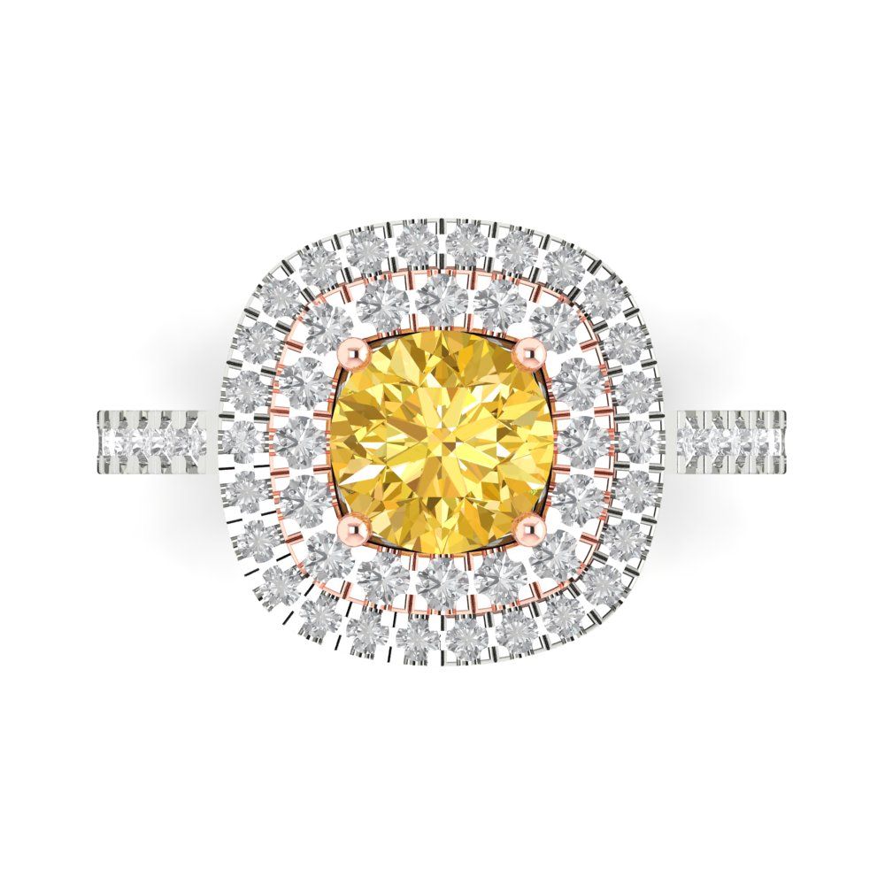 1.615 cttw Zirconia Simulated Yellow Diamond Solitaire with Zirconia Simulated Diamond Accents Engagement Ring - Solid Gold (VVS1, Round Cut,6.5mm)
