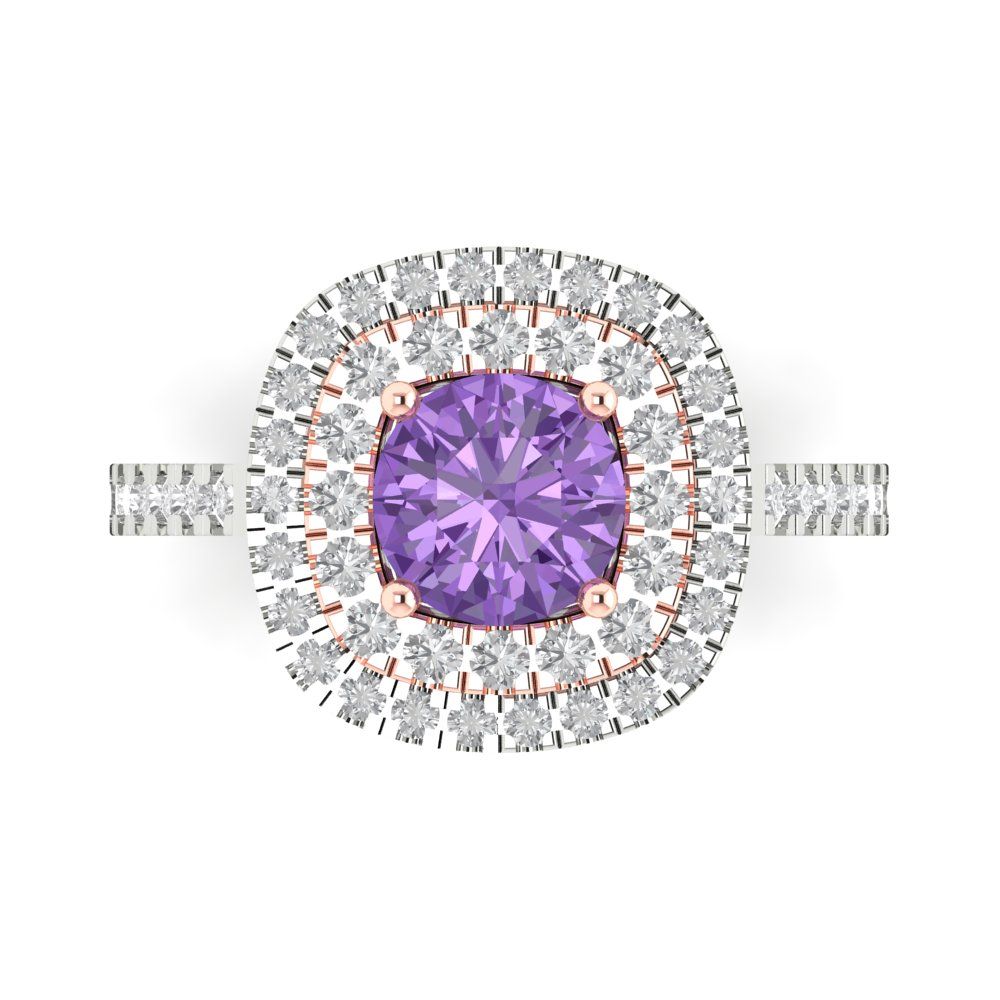 1.615 cttw Simulated Alexandrite Solitaire with Zirconia Simulated Diamond Accents Engagement Ring - Solid White/Rose Gold (VVS1, Round Cut,6.5mm)