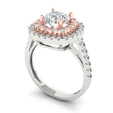 1.75 ct Brilliant Round Cut Natural Diamond Stone Clarity SI1-2 Color G-H White/Rose Gold Halo Solitaire with Accents Ring