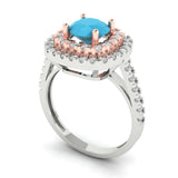 1.75 ct Brilliant Round Cut Simulated Turquoise Stone White/Rose Gold Halo Solitaire with Accents Ring