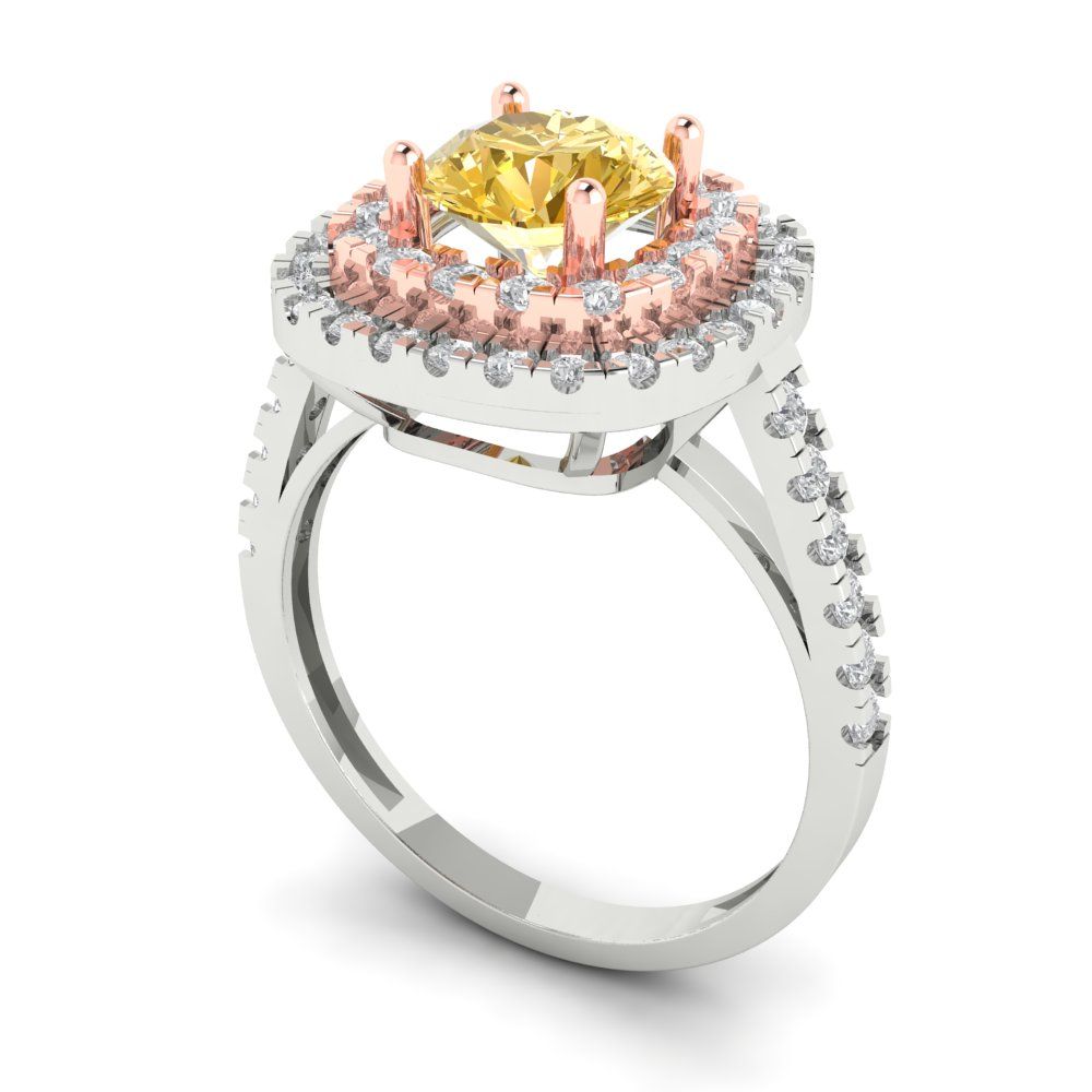1.615 cttw Yellow Moissanite Solitaire with Zirconia Simulated Diamond Accents Engagement Ring - Solid White/Rose Gold (VVS1, Round Cut,6.5mm)