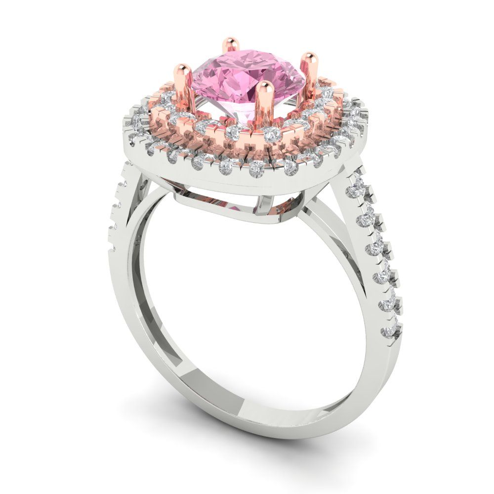 1.615 cttw Zirconia Simulated Pink Diamond Solitaire with Zirconia Simulated Diamond Accents Engagement Ring - Solid Gold (VVS1, Round Cut,6.5mm)