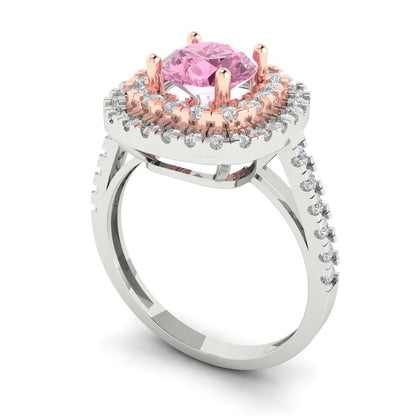 1.615 cttw Zirconia Simulated Pink Diamond Solitaire with Zirconia Simulated Diamond Accents Engagement Ring - Solid Gold (VVS1, Round Cut,6.5mm)