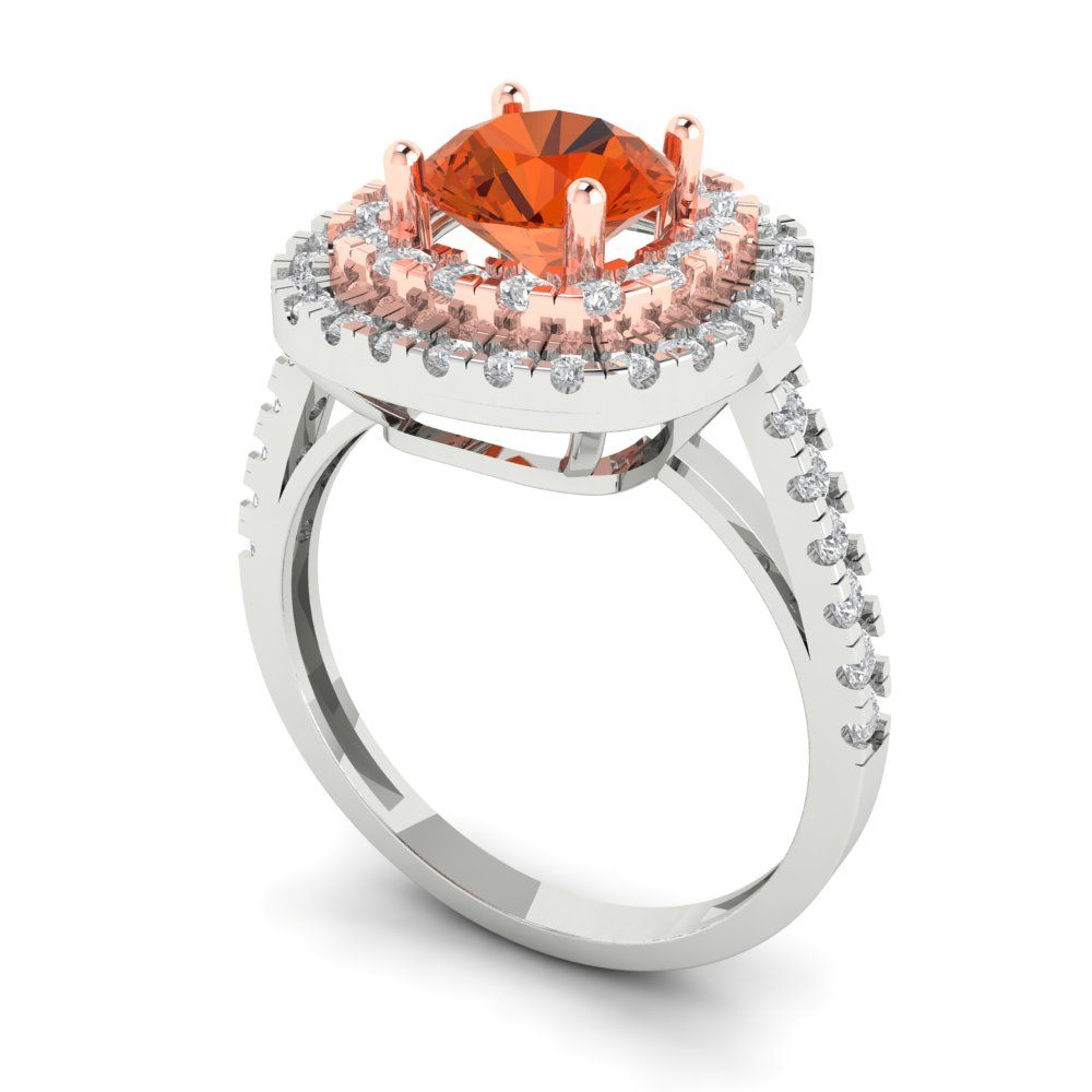 1.615 cttw Zirconia Simulated Red Diamond Solitaire with Zirconia Simulated Diamond Accents Engagement Ring - Solid Gold (VVS1, Round Cut,6.5mm)