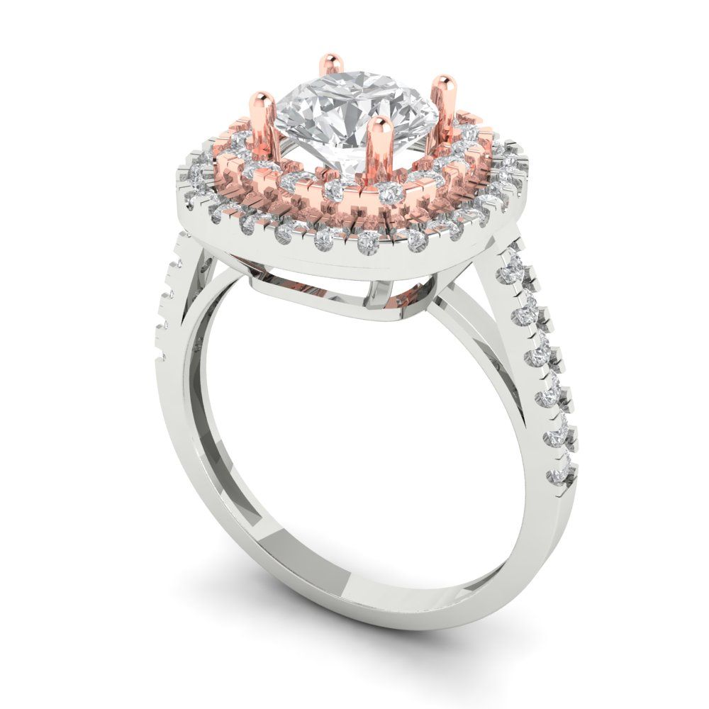 1.615 cttw Moissanite Solitaire with Zirconia Simulated Diamond Accents Engagement Ring - Solid White/Rose Gold (VVS1, Round Cut,6.5mm)