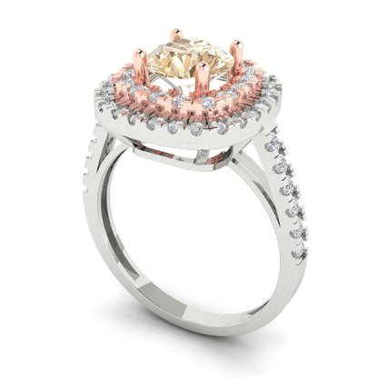 1.615 cttw Natural Morganite Solitaire with Zirconia Simulated Diamond Accents Engagement Ring - Solid White/Rose Gold (VVS1, Round Cut,6.5mm)