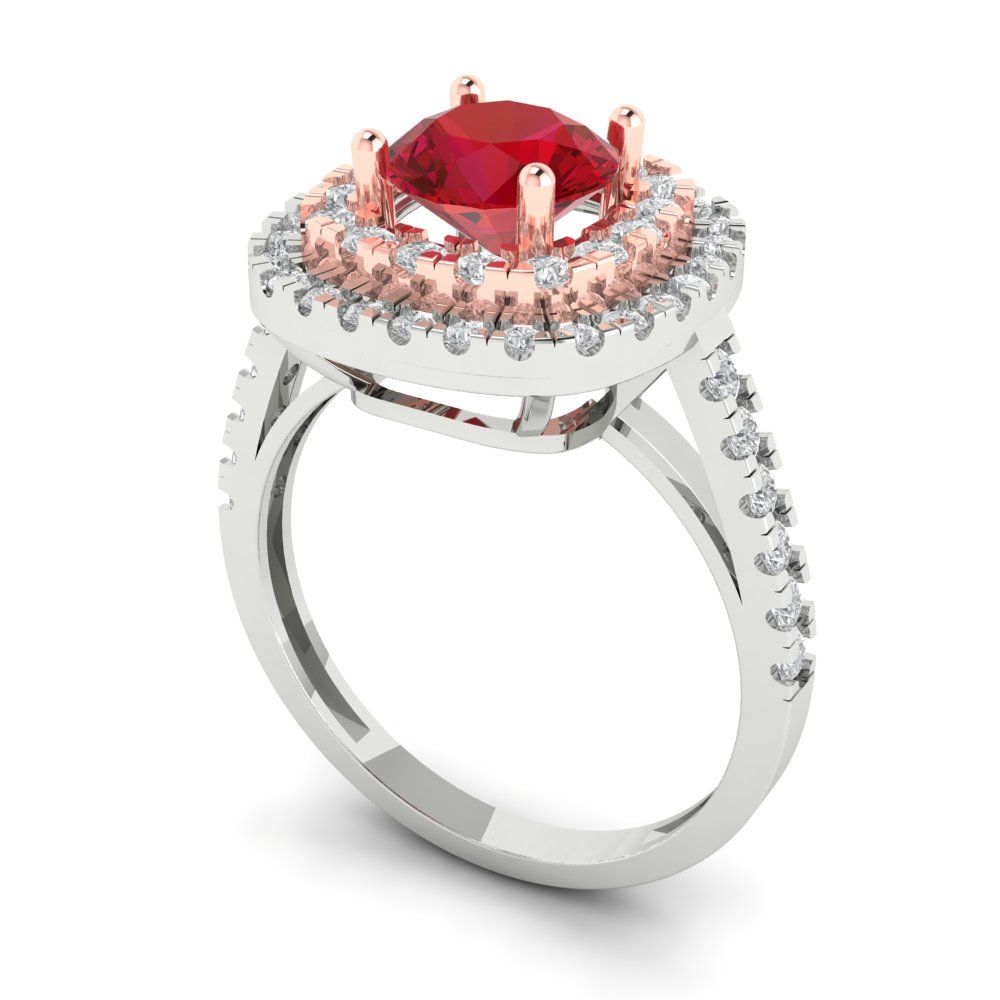 1.615 cttw Simulated Pink Tourmaline Solitaire with Zirconia Simulated Diamond Accents Engagement Ring - Solid White/Rose Gold (VVS1, Round Cut,6.5mm)