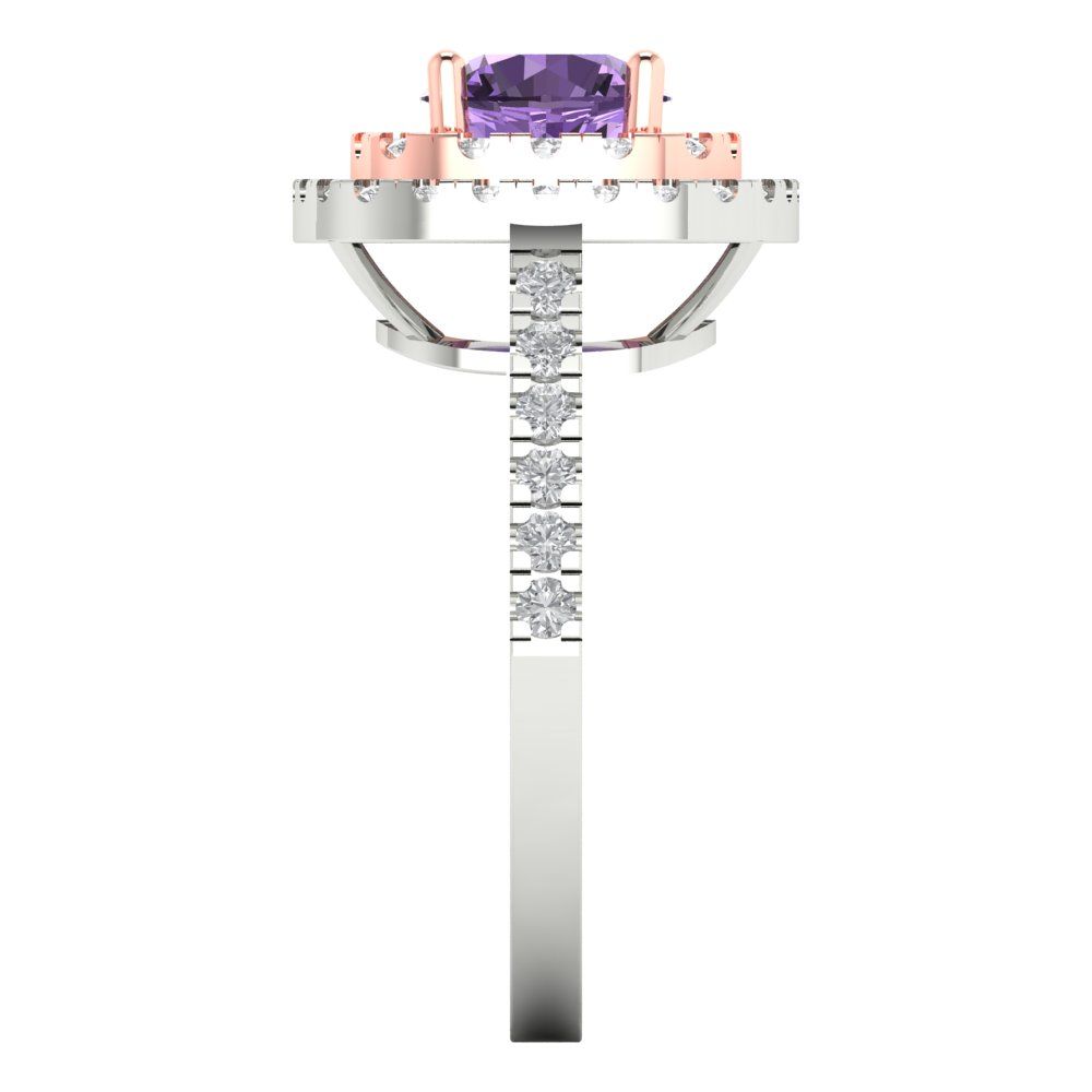 1.615 cttw Simulated Alexandrite Solitaire with Zirconia Simulated Diamond Accents Engagement Ring - Solid White/Rose Gold (VVS1, Round Cut,6.5mm)