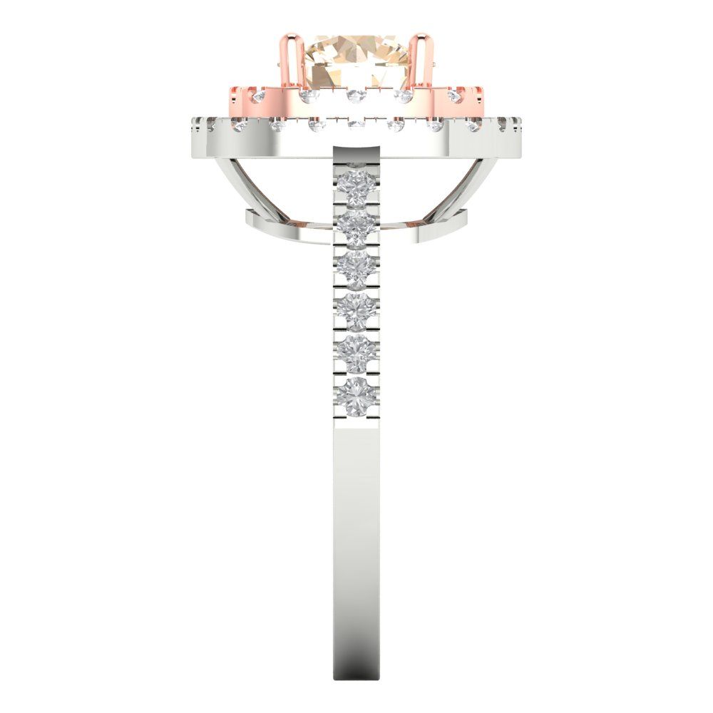 1.615 cttw Natural Morganite Solitaire with Zirconia Simulated Diamond Accents Engagement Ring - Solid White/Rose Gold (VVS1, Round Cut,6.5mm)