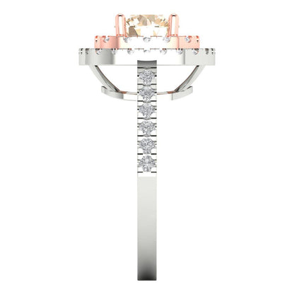 1.615 cttw Natural Morganite Solitaire with Zirconia Simulated Diamond Accents Engagement Ring - Solid White/Rose Gold (VVS1, Round Cut,6.5mm)