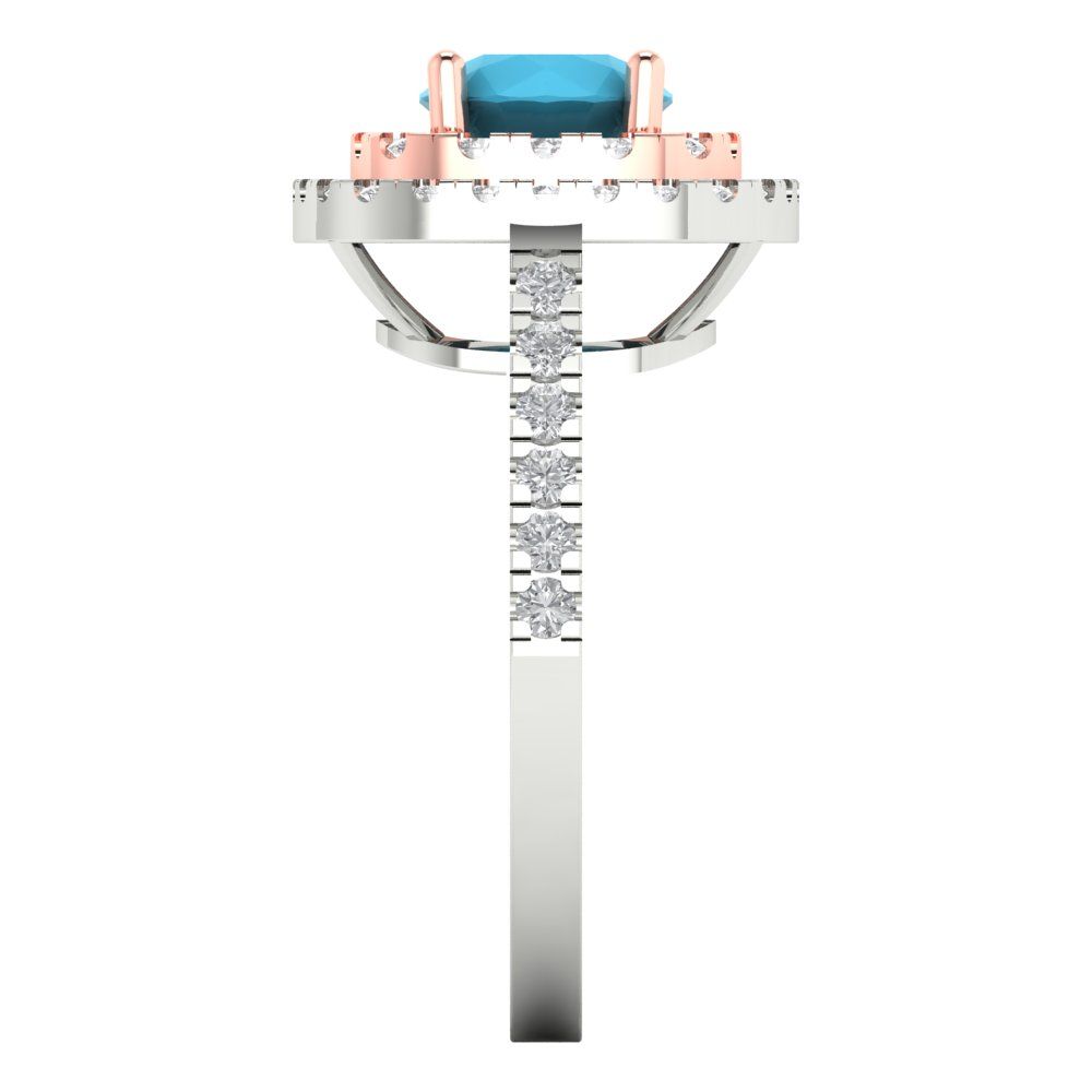 1.615 cttw Simulated Turquoise Solitaire with Zirconia Simulated Diamond Accents Engagement Ring - Solid Gold (Round Cut,6.5mm)