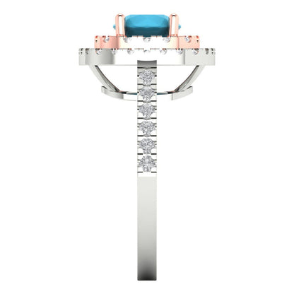 1.615 cttw Simulated Turquoise Solitaire with Zirconia Simulated Diamond Accents Engagement Ring - Solid Gold (Round Cut,6.5mm)