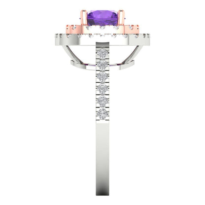 1.615 cttw Natural Amethyst Solitaire with Zirconia Simulated Diamond Accents Engagement Ring - Solid Gold (Round Cut,6.5mm)