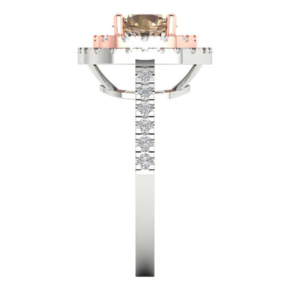 1.615 cttw Yellow Moissanite Solitaire with Zirconia Simulated Diamond Accents Engagement Ring - Solid White/Rose Gold (VVS1, Round Cut,6.5mm)