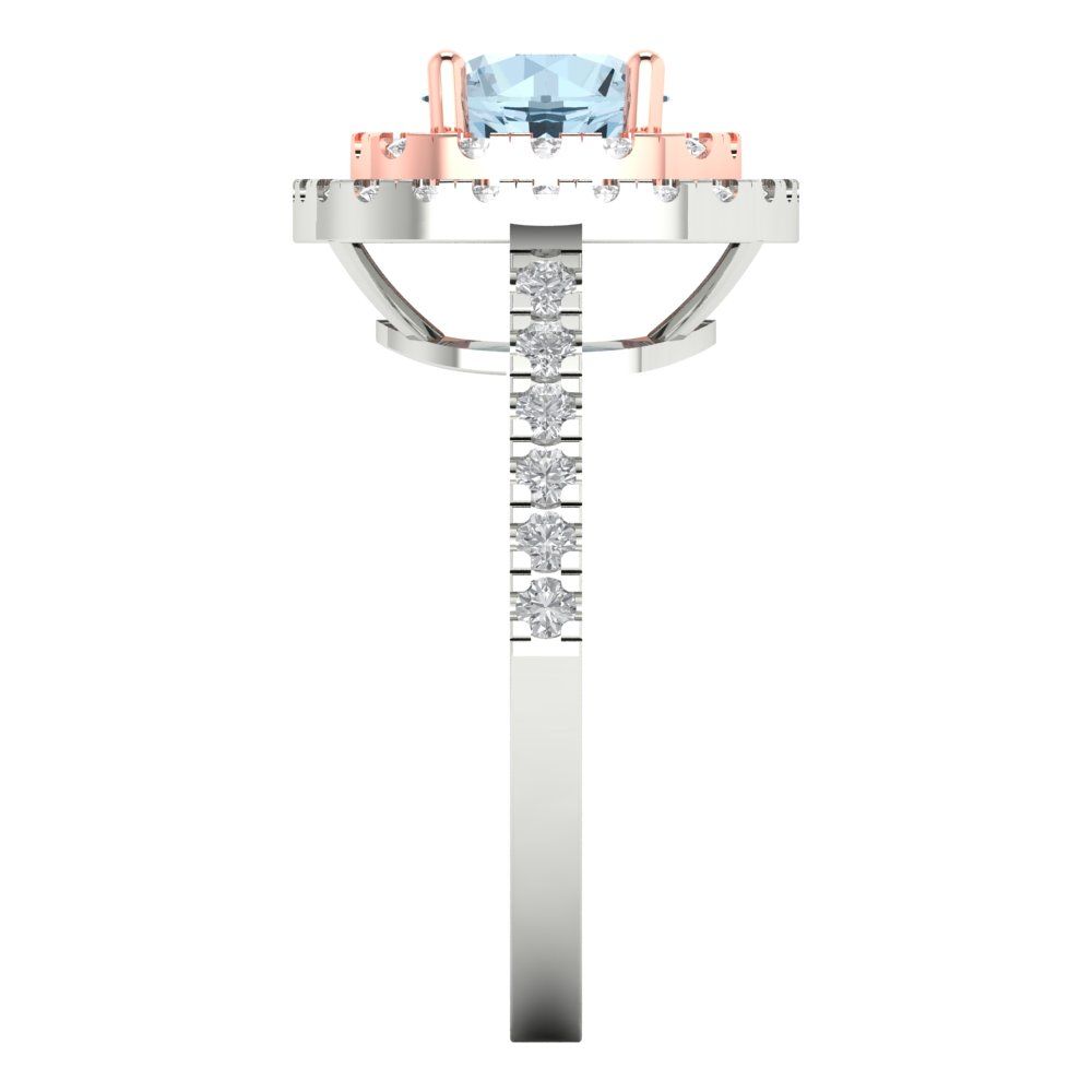 1.615 cttw Natural Swiss Blue Topaz Solitaire with Zirconia Simulated Diamond Accents Engagement Ring - Solid White/Rose Gold (VVS1, Round Cut,6.5mm)