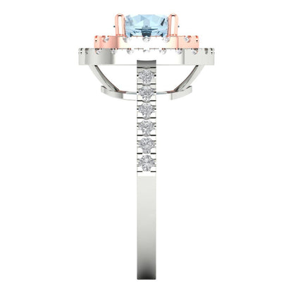 1.615 cttw Natural Swiss Blue Topaz Solitaire with Zirconia Simulated Diamond Accents Engagement Ring - Solid White/Rose Gold (VVS1, Round Cut,6.5mm)