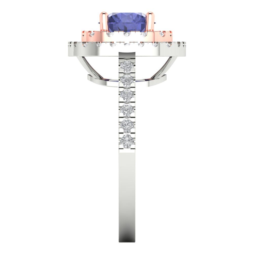 1.615 cttw Simulated Tanzanite Solitaire with Zirconia Simulated Diamond Accents Engagement Ring - Solid White/Rose Gold (VVS1, Round Cut,6.5mm)