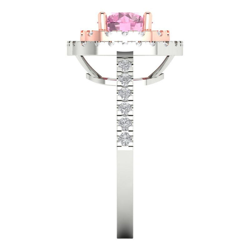 1.75 ct Brilliant Round Cut Pink Simulated Diamond Stone White/Rose Gold Halo Solitaire with Accents Ring